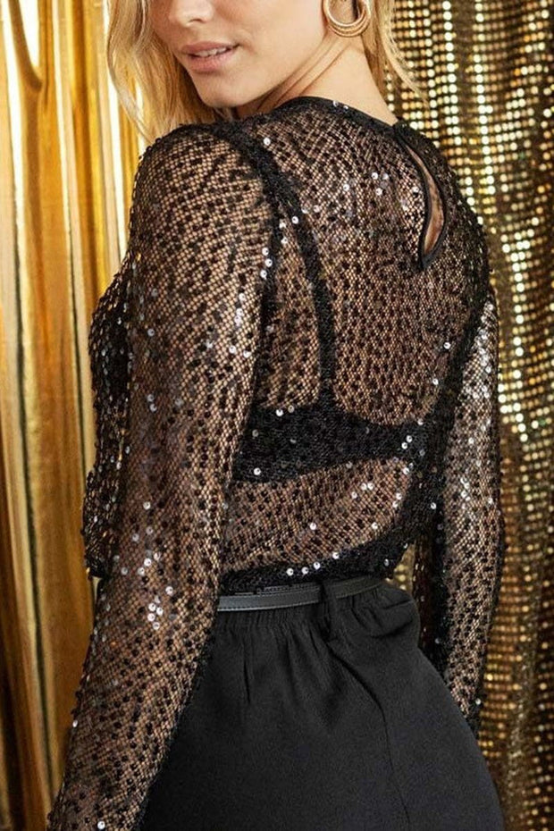 BellaModa Sequined Blouse - Add a Touch of Sparkling Elegance to Your Evenings-Cramta