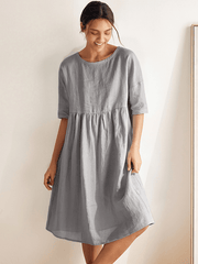 100% Linen A-Line Midi Dress for Women with Short Sleeves and Flowing Hemline – Perfect Summer and Formal Dress
