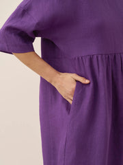 100% Linen A-Line Midi Dress for Women with Short Sleeves and Flowing Hemline – Perfect Summer and Formal Dress