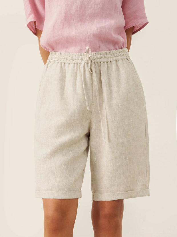100% Linen Capri Pants with Elastic Drawstring Waist and Side Pockets – Comfortable and Stylish
