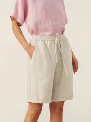 100% Linen Capri Pants with Elastic Drawstring Waist and Side Pockets – Comfortable and Stylish