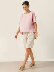 100% Linen Capri Pants with Elastic Drawstring Waist and Side Pockets – Comfortable and Stylish