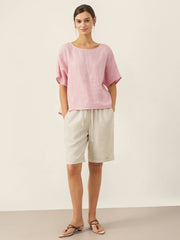 100% Linen Capri Pants with Elastic Drawstring Waist and Side Pockets – Comfortable and Stylish