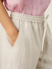 100% Linen Capri Pants with Elastic Drawstring Waist and Side Pockets – Comfortable and Stylish