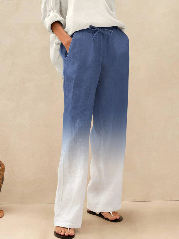 100% Linen Classic Straight Leg Pants with Elasticized Drawstring Waist – Relaxed Fit
