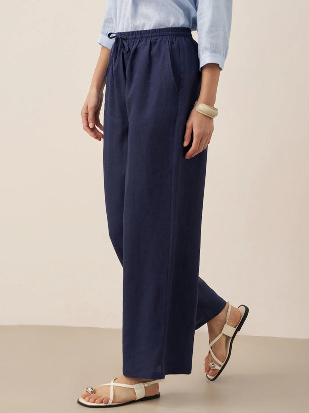100% Linen Classic Straight Leg Pants with Elasticized Drawstring Waist – Relaxed Fit
