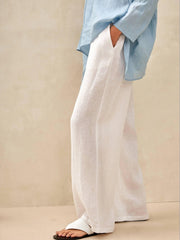 100% Linen Classic Straight Leg Pants with Elasticized Drawstring Waist – Relaxed Fit