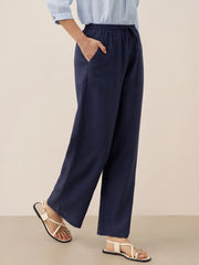 100% Linen Classic Straight Leg Pants with Elasticized Drawstring Waist – Relaxed Fit