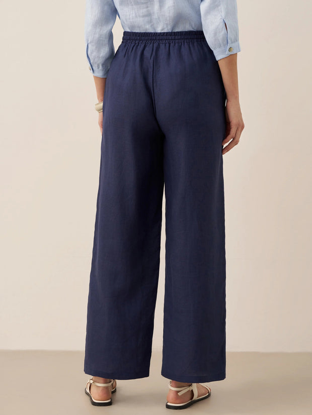 100% Linen Classic Straight Leg Pants with Elasticized Drawstring Waist – Relaxed Fit