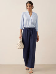 100% Linen Classic Straight Leg Pants with Elasticized Drawstring Waist – Relaxed Fit