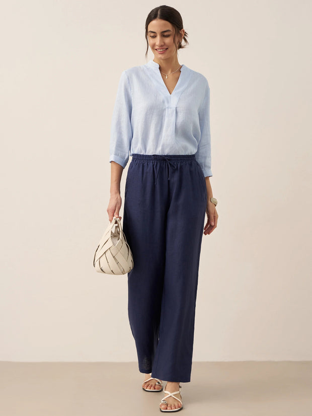100% Linen Classic Straight Leg Pants with Elasticized Drawstring Waist – Relaxed Fit