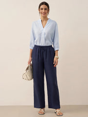 100% Linen Classic Straight Leg Pants with Elasticized Drawstring Waist – Relaxed Fit