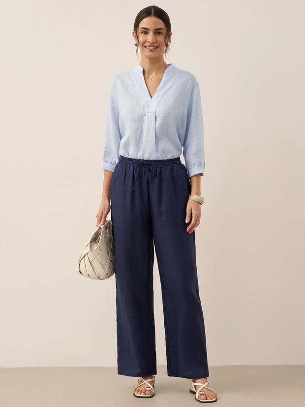100% Linen Classic Straight Leg Pants with Elasticized Drawstring Waist – Relaxed Fit