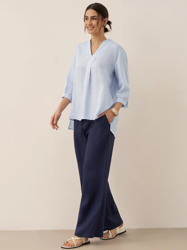 100% Linen Classic Straight Leg Pants with Elasticized Drawstring Waist – Relaxed Fit