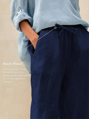 100% Linen Classic Straight Leg Pants with Elasticized Drawstring Waist – Relaxed Fit