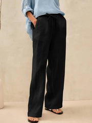 100% Linen Classic Straight Leg Pants with Elasticized Drawstring Waist – Relaxed Fit