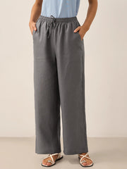 100% Linen Classic Straight Leg Pants with Elasticized Drawstring Waist – Relaxed Fit