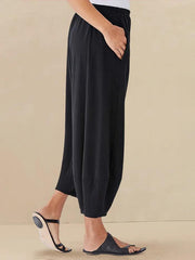 100% Linen Crop Pants with Elastic Waistband and Side Pockets – Comfortable Lantern Ankle Trousers