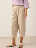 100% Linen Crop Pants with Elastic Waistband and Side Pockets – Comfortable Lantern Ankle Trousers