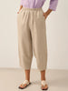 100% Linen Crop Pants with Elastic Waistband and Side Pockets – Comfortable Lantern Ankle Trousers
