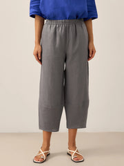 100% Linen Crop Pants with Elastic Waistband and Side Pockets – Comfortable Lantern Ankle Trousers