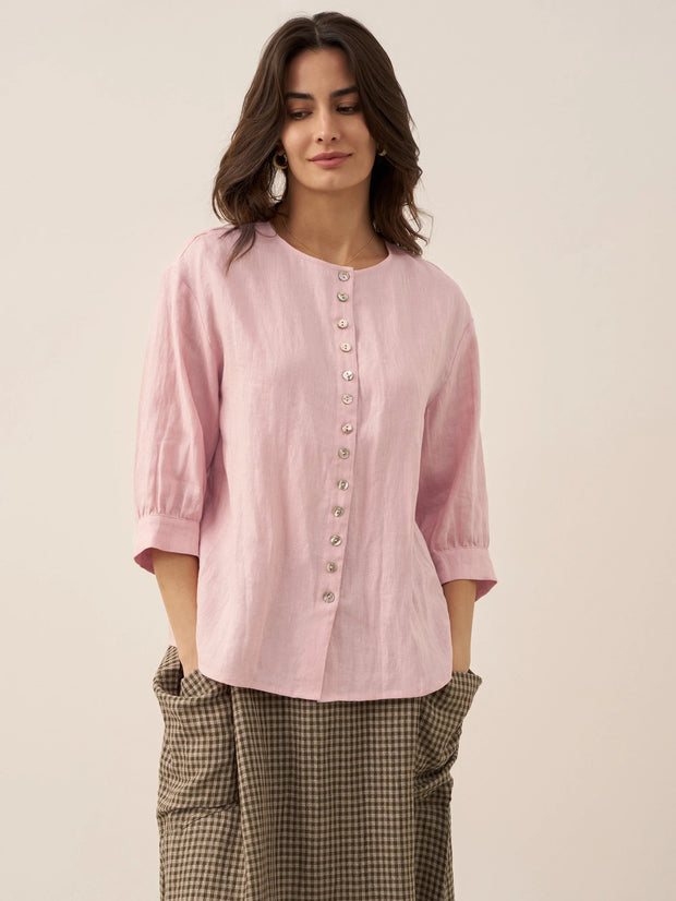 100% Linen Drop Shoulder Shirt with Button-Front Design – Versatile and Elegant