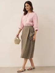 100% Linen Drop Shoulder Shirt with Button-Front Design – Versatile and Elegant