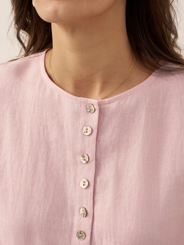 100% Linen Drop Shoulder Shirt with Button-Front Design – Versatile and Elegant