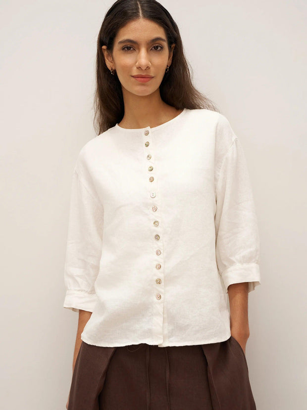 100% Linen Drop Shoulder Shirt with Button-Front Design – Versatile and Elegant