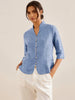 100% Linen Fitted Jacket with Mandarin Collar and Unique Button Design