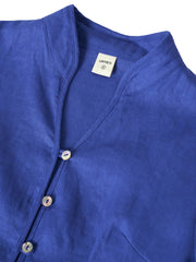 100% Linen Fitted Jacket with Mandarin Collar and Unique Button Design