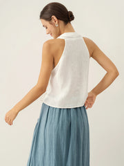 100% Linen Halter Neck Crop Top with Tie-Front Design – Breezy Summer Style