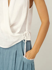 100% Linen Halter Neck Crop Top with Tie-Front Design – Breezy Summer Style