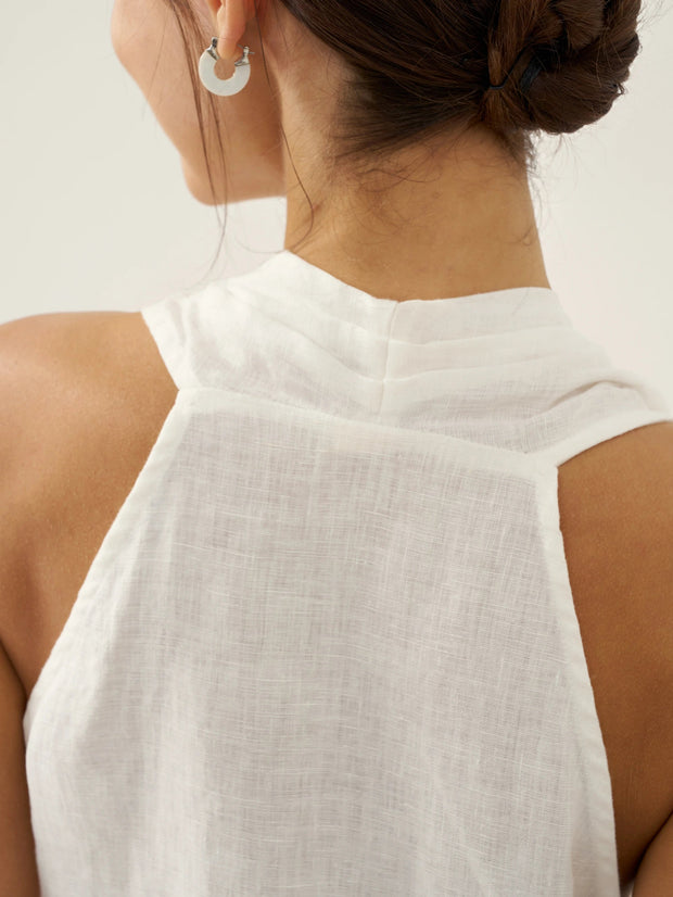100% Linen Halter Neck Crop Top with Tie-Front Design – Breezy Summer Style