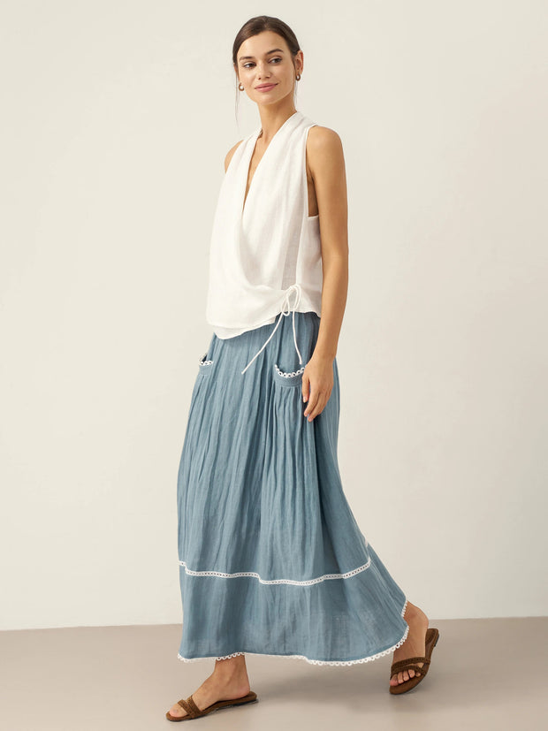100% Linen Halter Neck Crop Top with Tie-Front Design – Breezy Summer Style