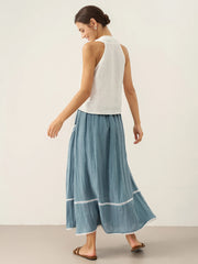 100% Linen Halter Neck Crop Top with Tie-Front Design – Breezy Summer Style