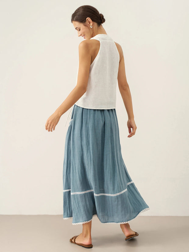 100% Linen Halter Neck Crop Top with Tie-Front Design – Breezy Summer Style