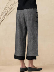 100% Linen Handmade Capri Pants with Side Buttons and Elastic Waistband – Stylish Wide Leg Design