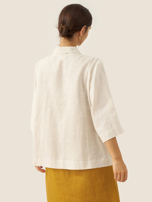 100% Linen Kimono Blazer with Adjustable Waist Tie – Stylish 3/4 Sleeve Design for Versatile Wear