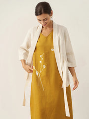 100% Linen Kimono Blazer with Adjustable Waist Tie – Stylish 3/4 Sleeve Design for Versatile Wear