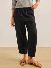 100% Linen Lantern Ankle Crop Pants with Elastic Waistband – Comfortable and Stylish