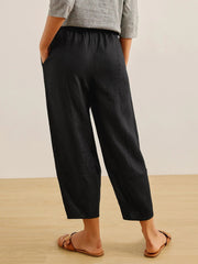 100% Linen Lantern Ankle Crop Pants with Elastic Waistband – Comfortable and Stylish