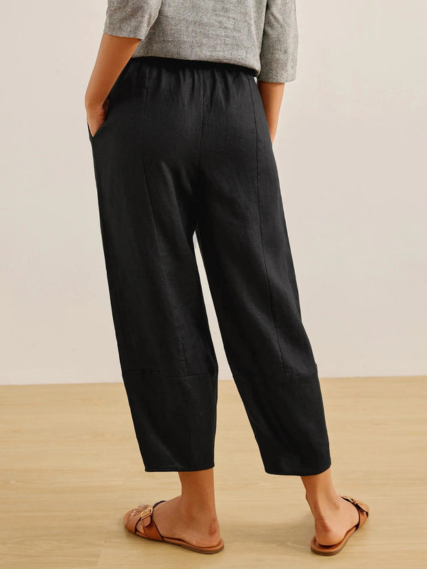 100% Linen Lantern Ankle Crop Pants with Elastic Waistband – Comfortable and Stylish