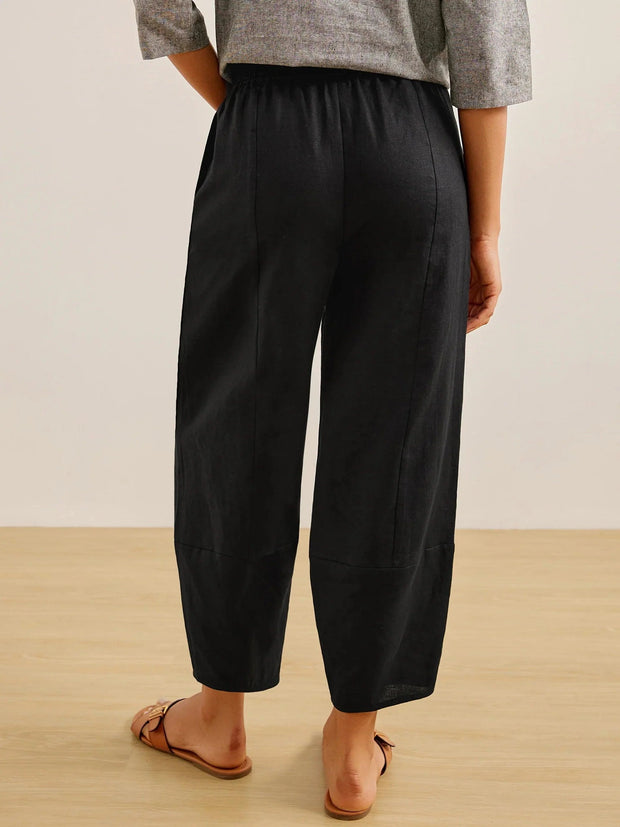 100% Linen Lantern Ankle Crop Pants with Elastic Waistband – Comfortable and Stylish
