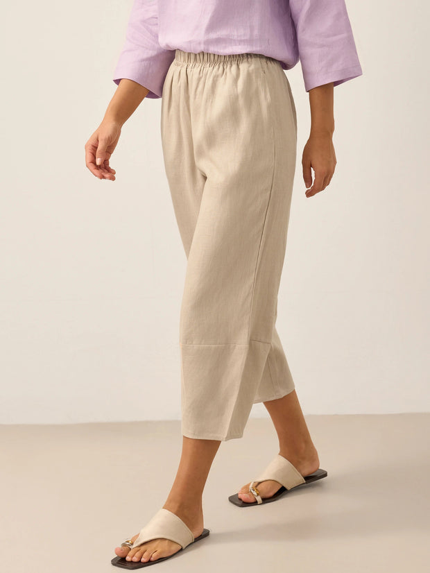 100% Linen Lantern Ankle Crop Pants with Elastic Waistband – Comfortable and Stylish