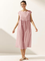 100% Linen Maxi Dress with Cap Sleeves and Side Pockets – Relaxed Fit for Effortless Style
