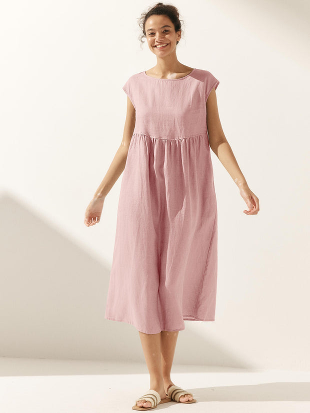 100% Linen Maxi Dress with Cap Sleeves and Side Pockets – Relaxed Fit for Effortless Style