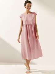 100% Linen Maxi Dress with Cap Sleeves and Side Pockets – Relaxed Fit for Effortless Style