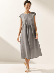 100% Linen Maxi Dress with Cap Sleeves and Side Pockets – Relaxed Fit for Effortless Style