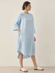 100% Linen Midi Dress with Bateau Neck and A-Line Silhouette – Elegant and Comfortable